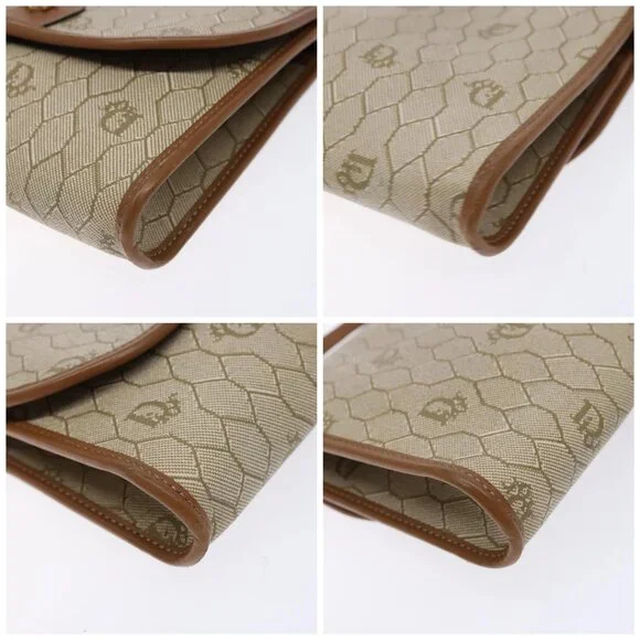 Christian Dior Honeycomb Canvas Shoulder Bag PVC Beige Gold Auth sw1104